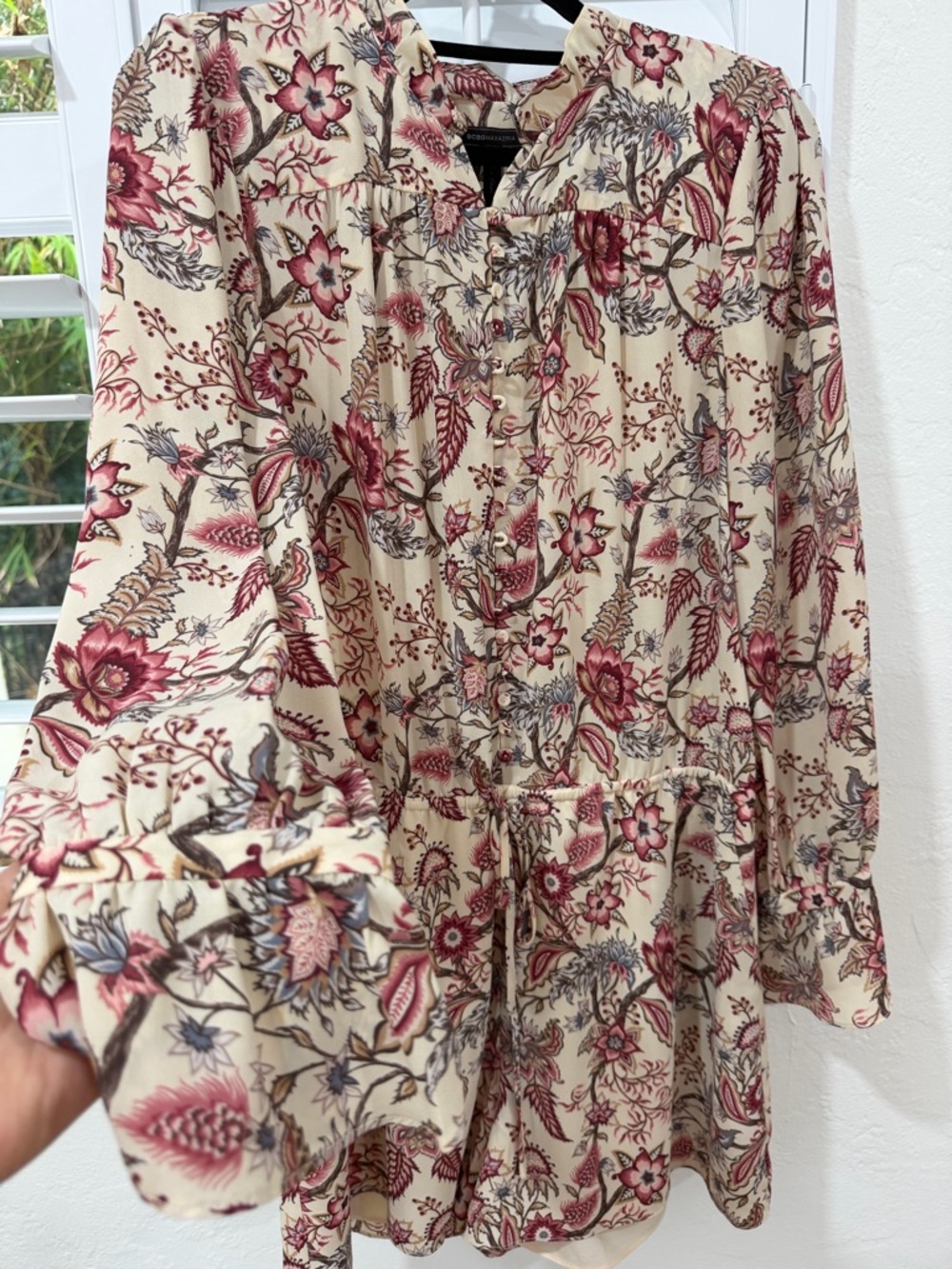 Floral Print Button-Front romper in Cream and Burgundy